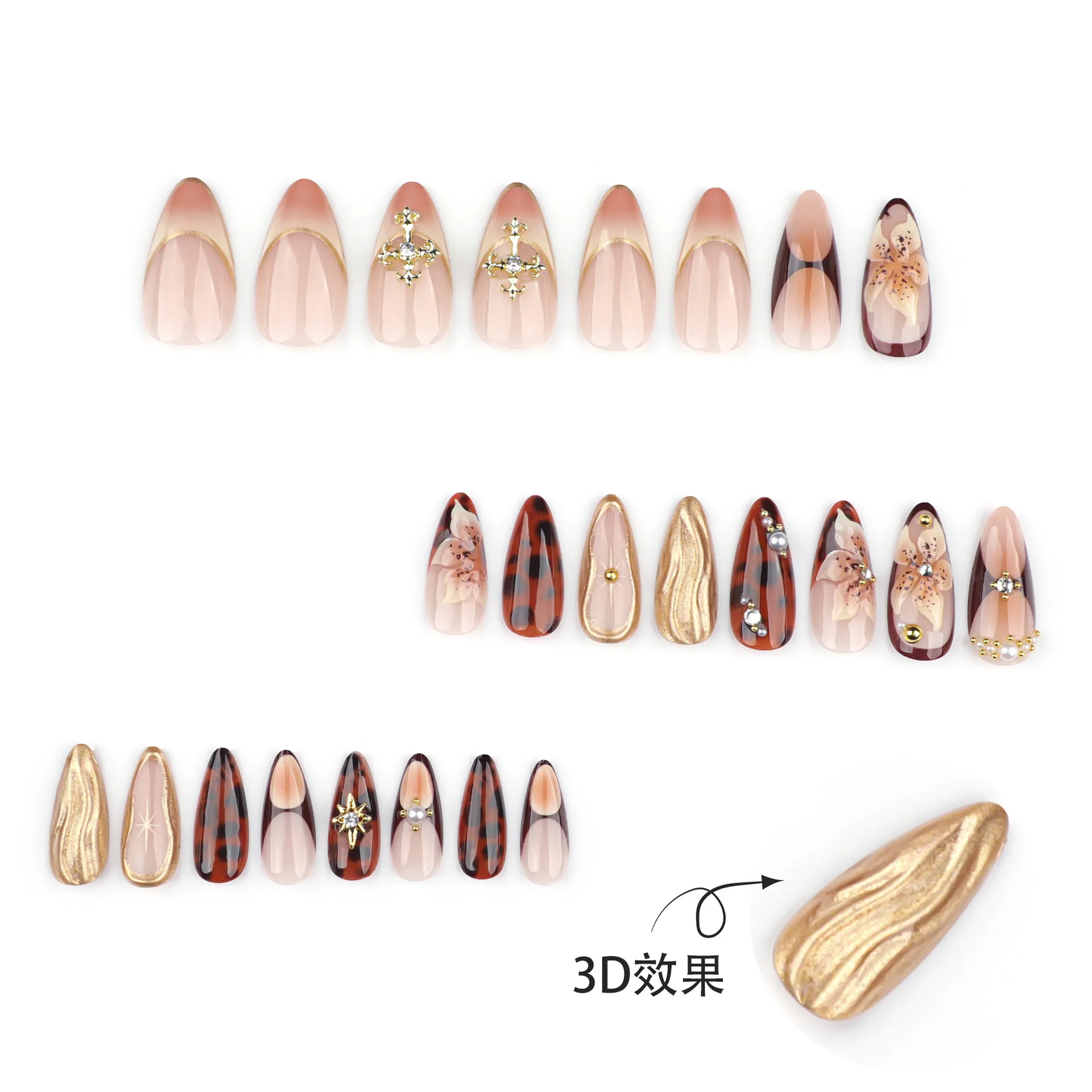 Handcrafted 3D Long Press-On Nails | Salon Quality | 24 Pcs Set with Glue - Image 3
